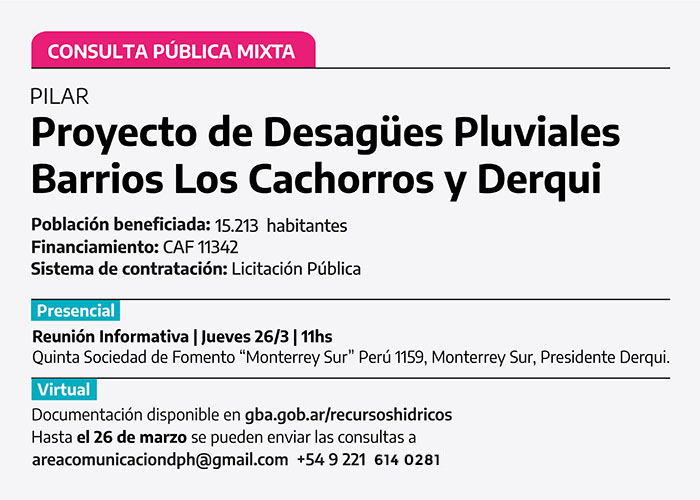 Llamado a consulta pública por obras en Pilar
