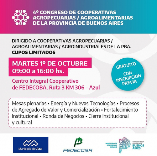 La Provincia realiza el 4to Congreso de Cooperativas Agropecuarias y Agroalimentarias bonaerenses 