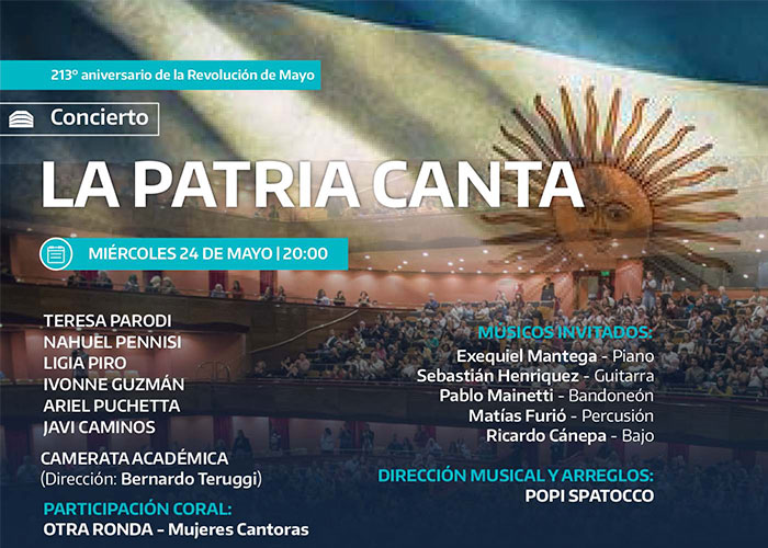 Se presentará el concierto “La Patria canta” en el Teatro Argentino