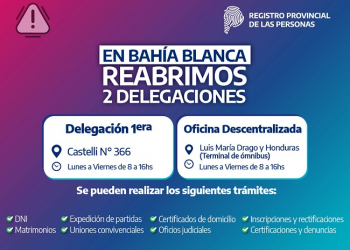 El Registro de las Personas ya tiene dos delegaciones operativas en Bahía Blanca