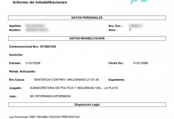 La Sub. de Política y Seguridad Vial resolvió su inhabilitación preventiva.