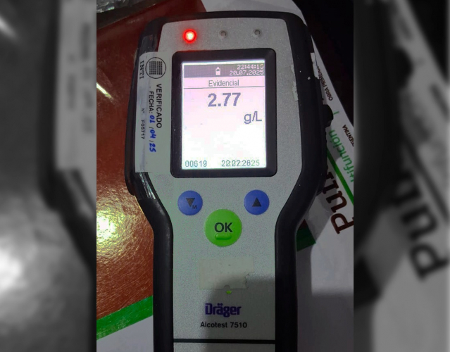 Un conductor en Esquina de Crotto tenía 2,77 g/l de alcohol en sangre.